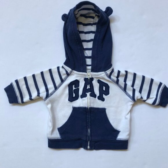 Baby Gap Blue and White Hoody With Bear Ears Size 0-3 Months - Picture 1 of 5